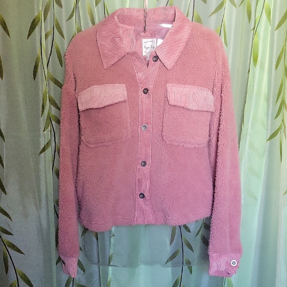 Hippie Rose Pink Teddy Jacket Soft Textured Cropped